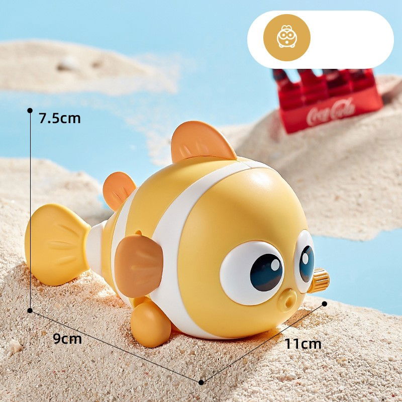 Jucarie mecanica pentru copii Flippy, pestisor haios, cu cheita, distractiv, se taraste, se misca, 11 x 9 x 7.5 cm cm, galben [4]