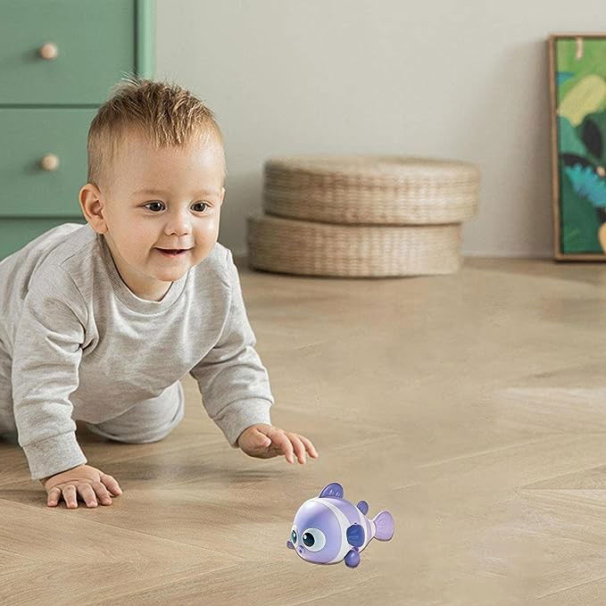 Jucarie mecanica pentru copii Flippy, pestisor haios, cu cheita, distractiv, se taraste, se misca, 11 x 9 x 7.5 cm cm, mov [4]