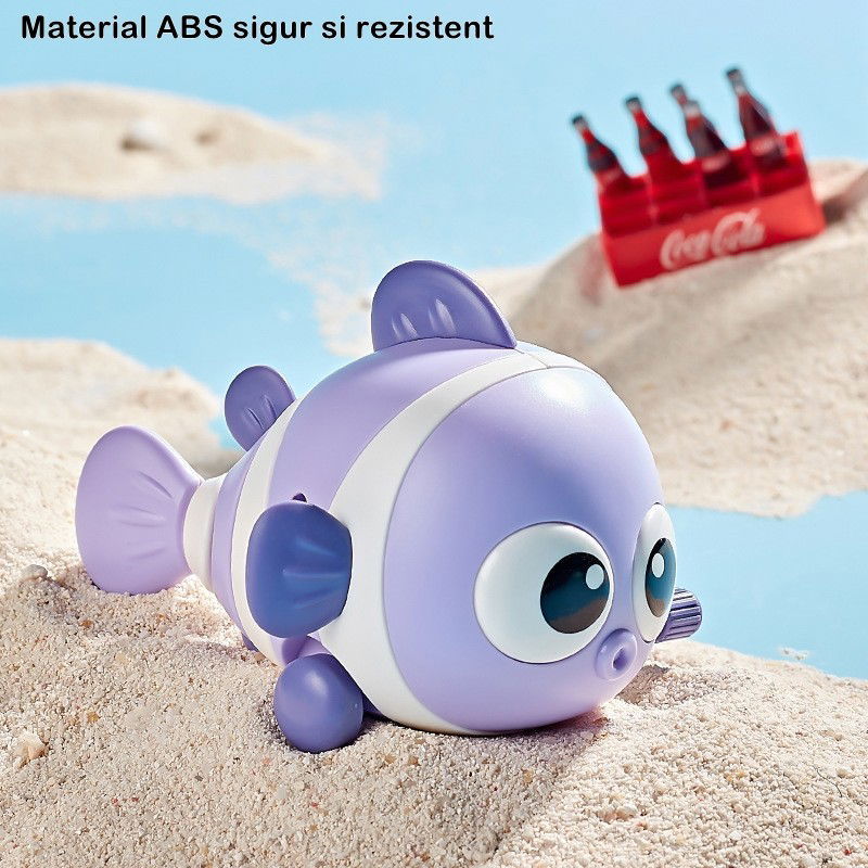 Jucarie mecanica pentru copii Flippy, pestisor haios, cu cheita, distractiv, se taraste, se misca, 11 x 9 x 7.5 cm cm, mov [7]