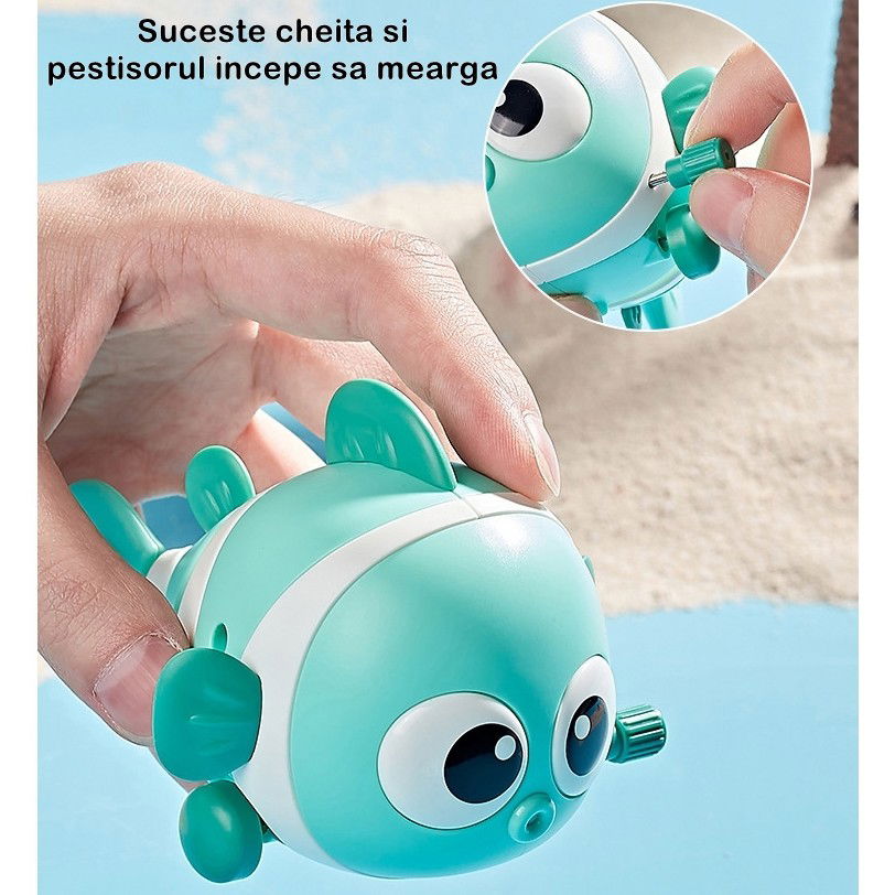 Jucarie mecanica pentru copii Flippy, pestisor haios, cu cheita, distractiv, se taraste, se misca, 11 x 9 x 7.5 cm cm, verde [6]