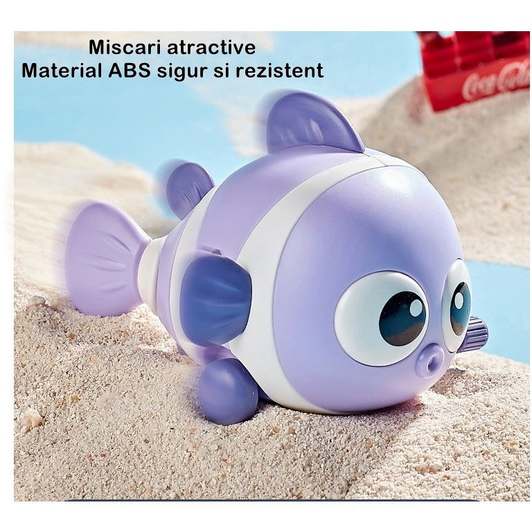 Jucarie mecanica pentru copii Flippy, pestisor haios, cu cheita, distractiv, se taraste, se misca, 11 x 9 x 7.5 cm cm, mov [6]