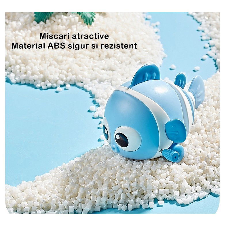 Jucarie mecanica pentru copii Flippy, pestisor haios, cu cheita, distractiv, se taraste, se misca, 11 x 9 x 7.5 cm cm, albastru [6]