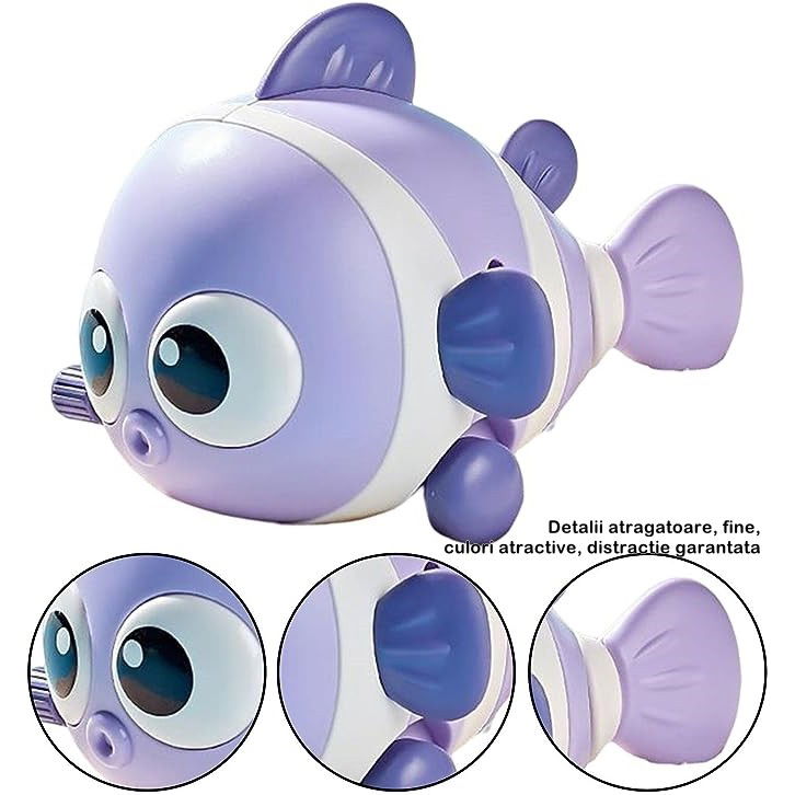 Jucarii Senzoriale, Fidget Toys - Jucarie mecanica pentru copii Flippy, pestisor haios, cu cheita, distractiv, se taraste, se misca, 11 x 9 x 7.5 cm cm, mov