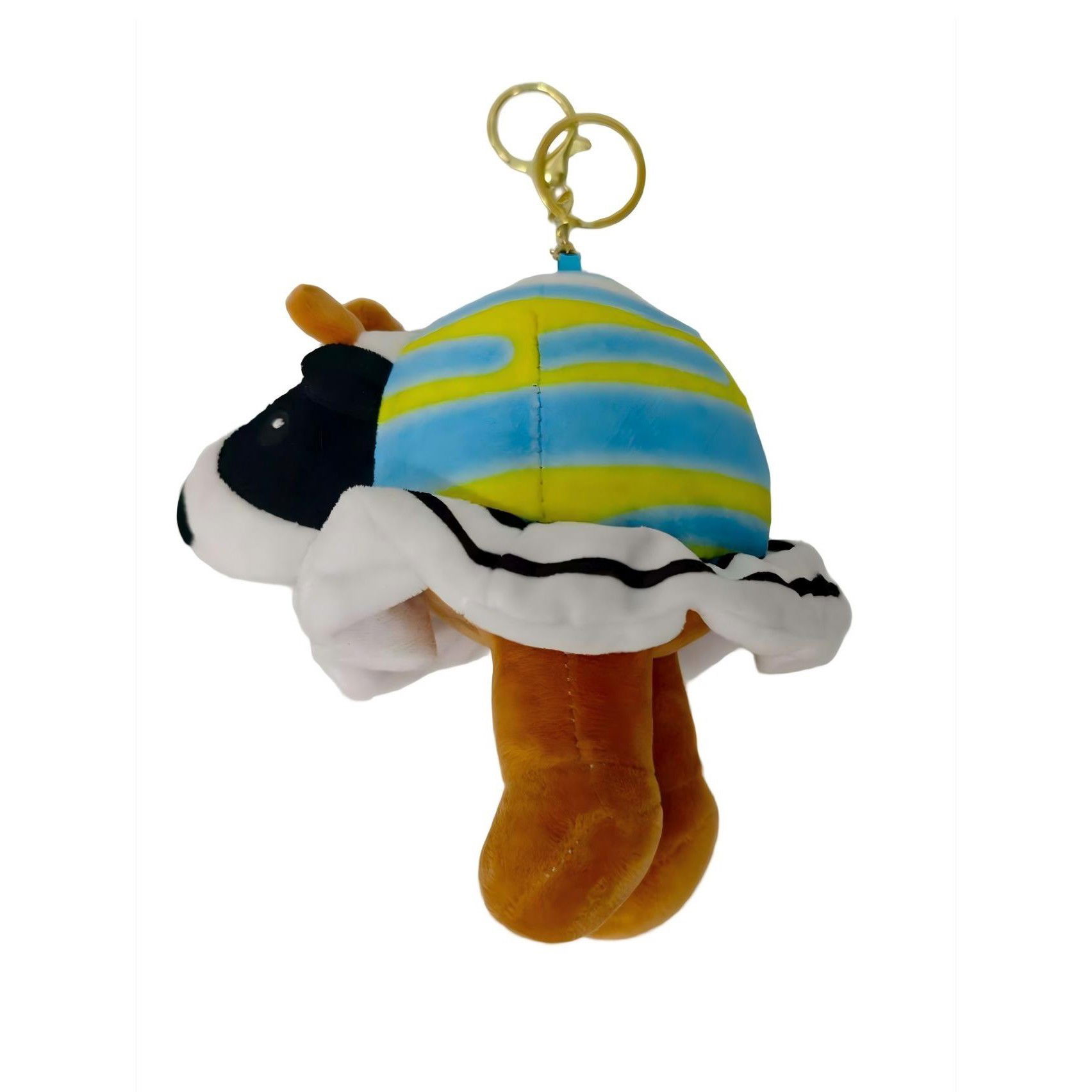 Jucarii de Plus Brainrot - Jucarie Moale de Plus de Tip Breloc, Flippy, Model Italian Brainrot Vaca Saturno Saturnita, 16 x 15 cm, Albastru Galben