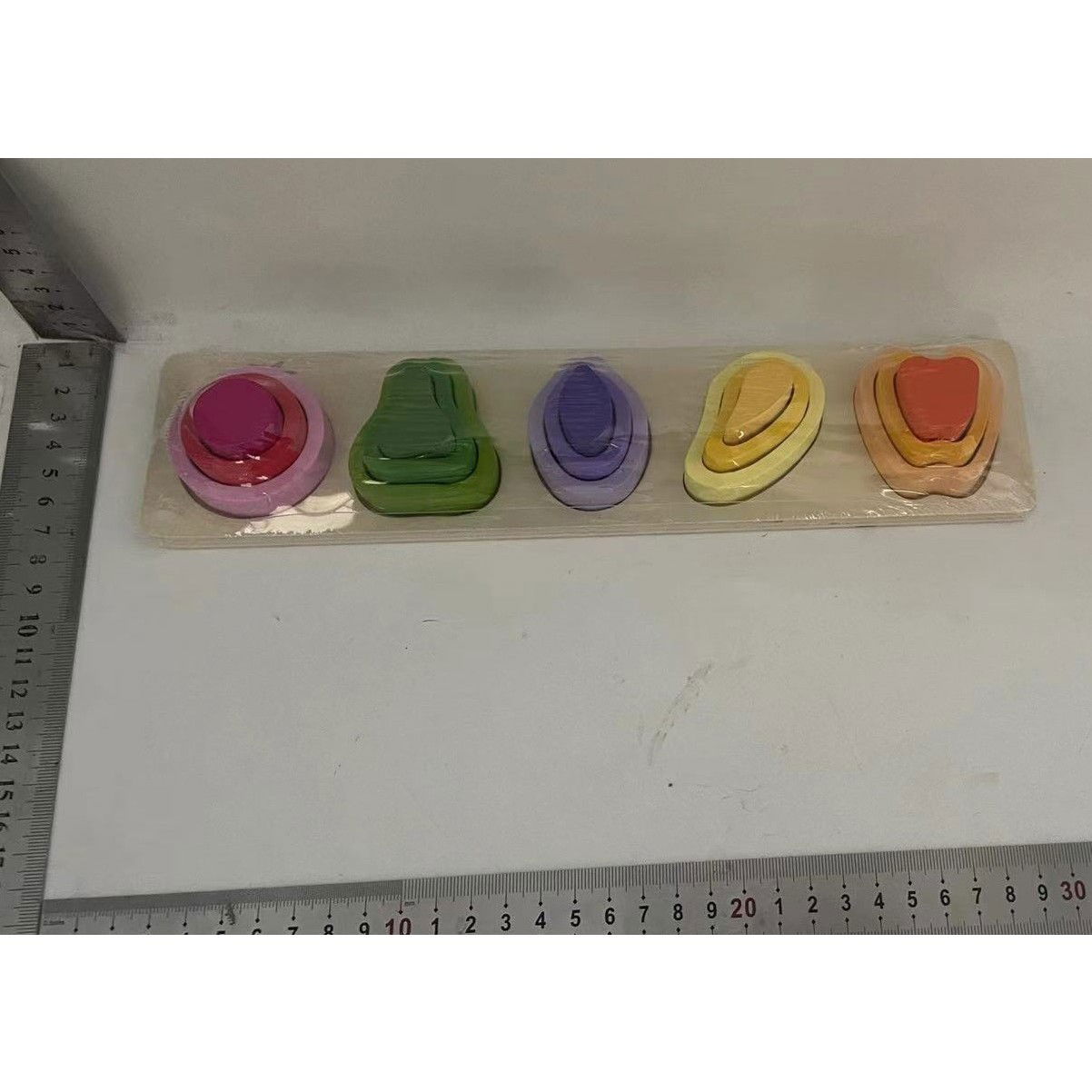 Jucarie Montessori din Lemn, Flippy, Tip Puzzle, cu 5 Forme Asimetrice, 15 Piese, Model Fructe, Educativa, Interactiva, Creativa, Materiale Non Toxice, +2 Ani, 29x6.5 cm, Multicolor [7]