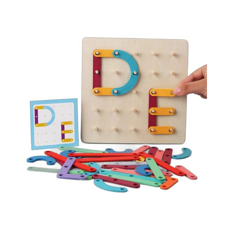 50 - 100 LEI - Jucarie Montessori Pegboard, Flippy, din Lemn, Tip Puzzle, Forme, Litere, Educativ, 17.8 x 17.8 x 1.5 cm, Multicolor