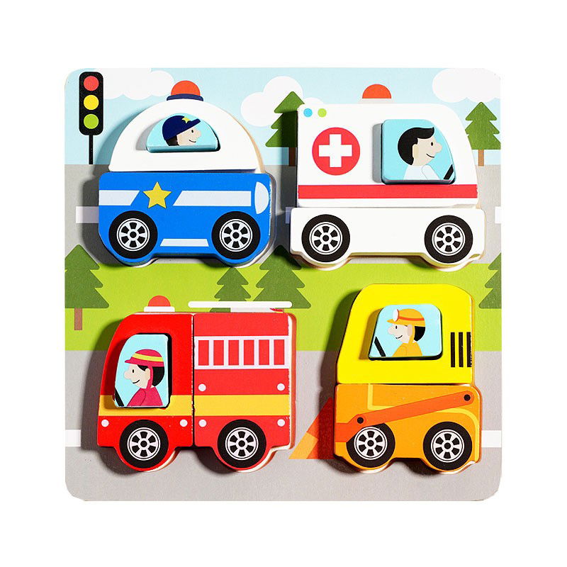 Jucarii interactive - Jucarie Montessori, Flippy, Tip Puzzle 3D, din Lemn, +36 Luni, Model Masini, 18 x 18 x 1.5 cm, Multicolor