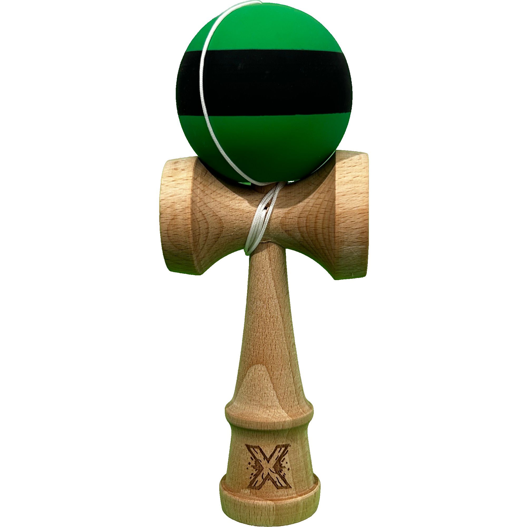 Kendama Rubber Grip - Kendama X Originala, Profesionala, Flippy, 18 cm, din Lemn, Rubber Grip, Negru/Verde