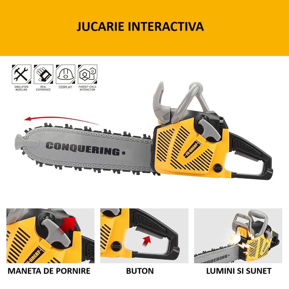Jucarie Fierastrau Electric pentru Copii, Flippy, cu Sunete și Lumini, Joc de Rol Interactiv, +3 Ani, 43 x 10 x 18.5 cm, Portocaliu [4]