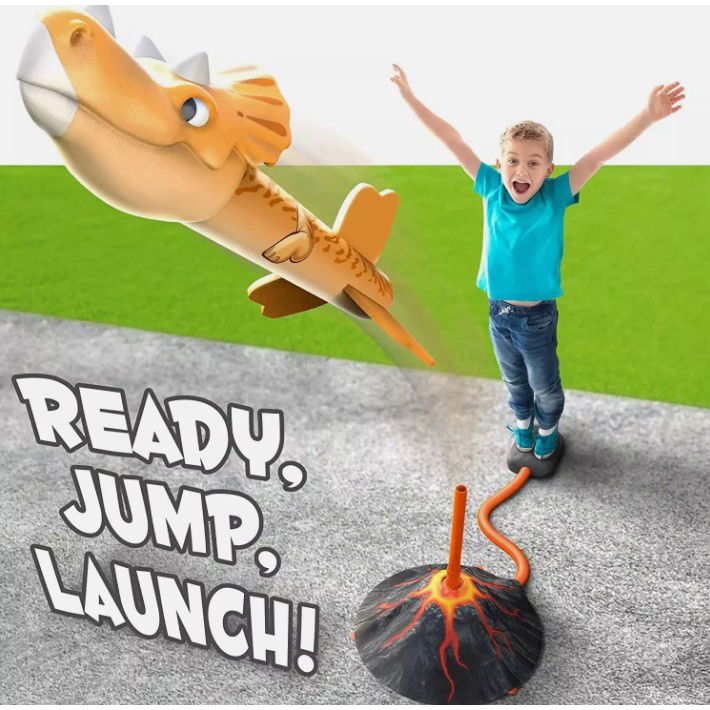 Jucarie pentru Copii, Flippy, Lansator de Rachete cu Piciorul, un Singur Lansator, 3 Rachete Donozauri cu Lumini, 30 cm Inaltime, Model Vulcan, Multicolor [8]