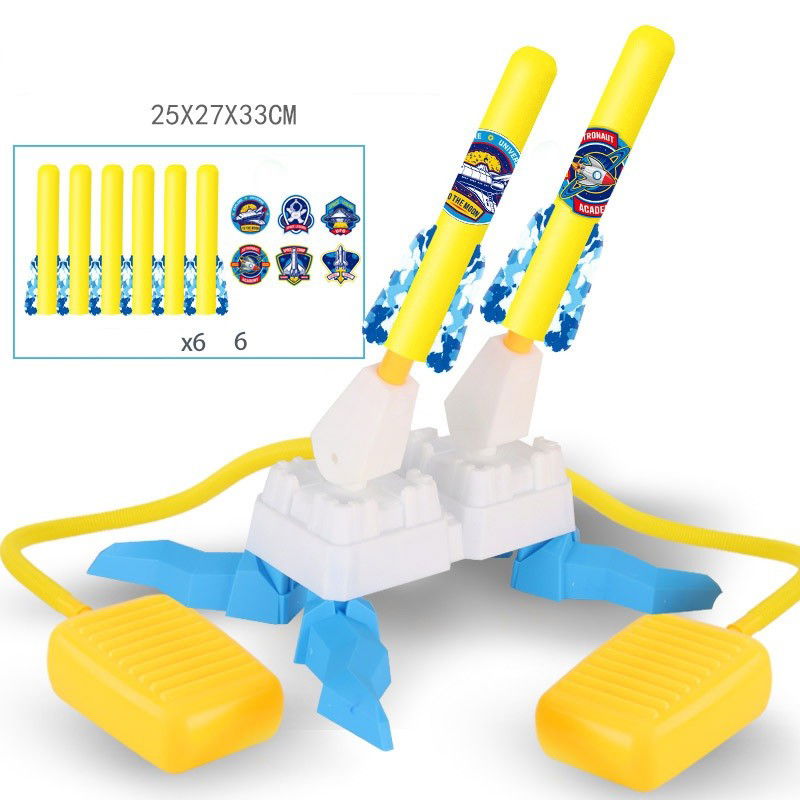 Jucarii interactive - Jucarie pentru Copii, Flippy, Lansator de Rachete cu Piciorul, Doua Lansatoare, 6 Rachete Fara Lumini, 33x25x27 cm, Galben-Albastru