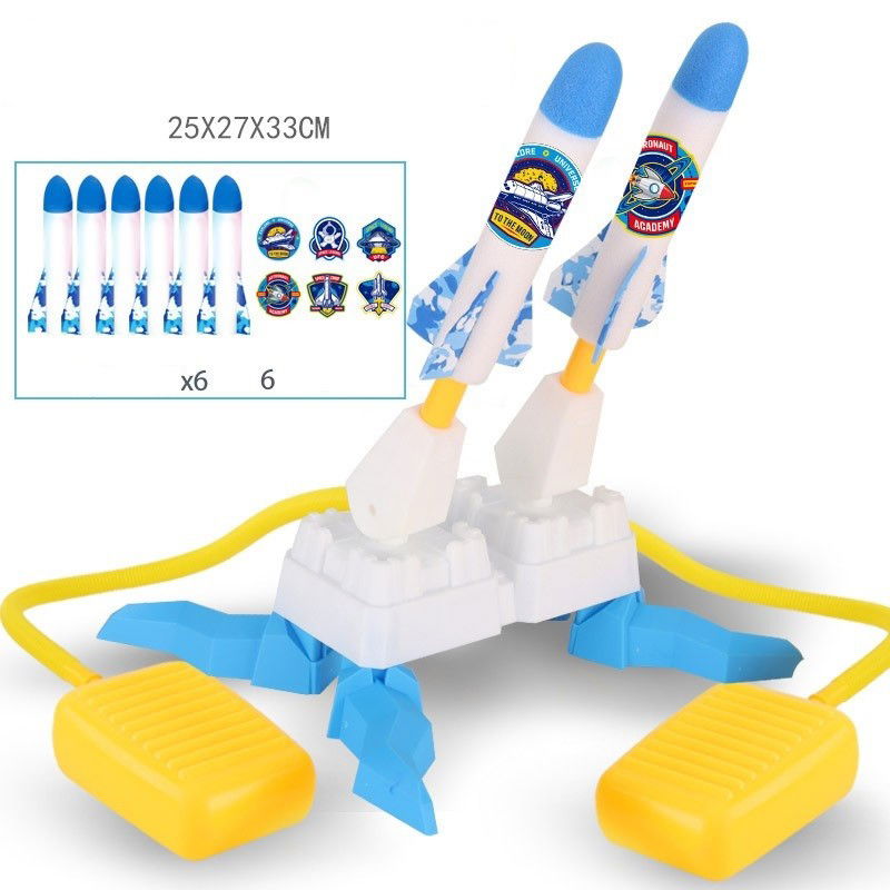 Jucarii interactive - Jucarie pentru Copii, Flippy, Lansator de Rachete cu Piciorul, Doua Lansatoare, 6 Rachete Fara Lumini, 33x25x27 cm, Alb-Albastru