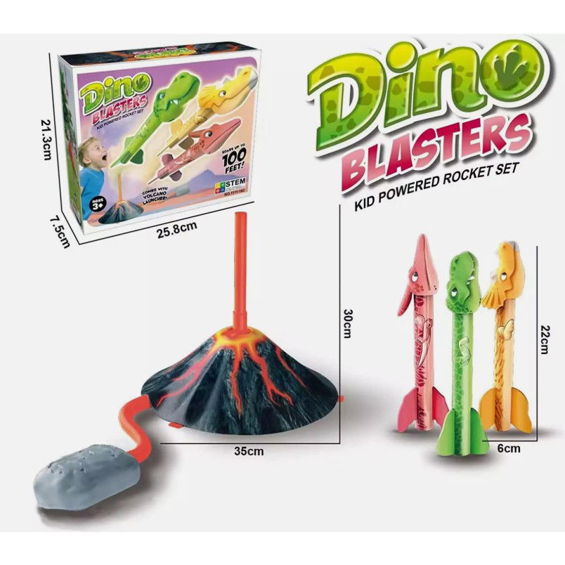 Jucarie pentru Copii, Flippy, Lansator de Rachete cu Piciorul, un Singur Lansator, 3 Rachete Donozauri cu Lumini, 30 cm Inaltime, Model Vulcan, Multicolor [10]