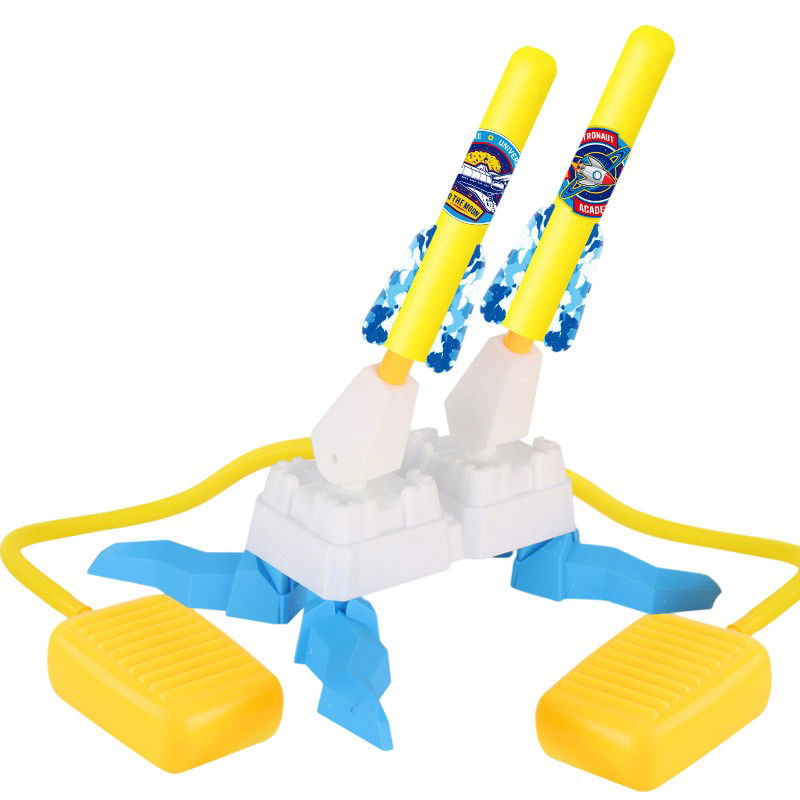 Jucarii interactive - Jucarie pentru Copii, Flippy, Lansator de Rachete cu Piciorul, Doua Lansatoare, 6 Rachete Fara Lumini, 33x25x27 cm, Galben-Albastru