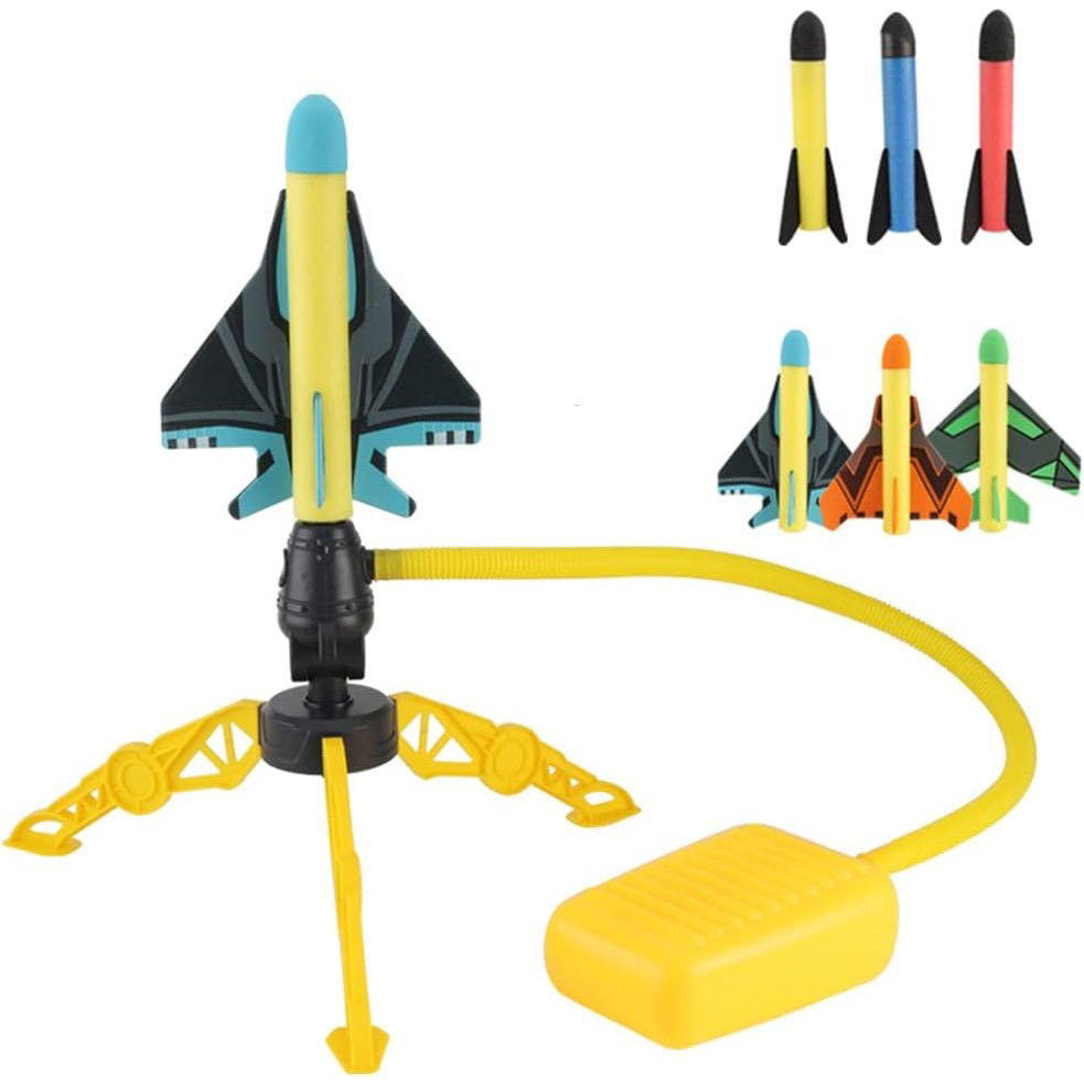 Jucarii interactive - Jucarie pentru Copii, Flippy, Lansator de Rachete cu Piciorul, Un Lansator, 3 Rachete Fara Lumini, 3 Aircrafts, 42x36 cm, Multicolor