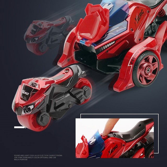 50 - 100 LEI - Jucarie pentru copii, masina cu extensie de motocicleta, 2 in 1, rosie