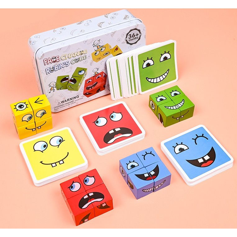 Jucarie Pentru Copii Montessori Flippy, Cub din Lemn, Asamblare Fete, 64 de Carti Distractive, pentru Baieti si Fete, Varsta +3 ani, Educativ, Cutie din Aluminiu, 13.5 x 4 x 9 cm, multicolor [3]