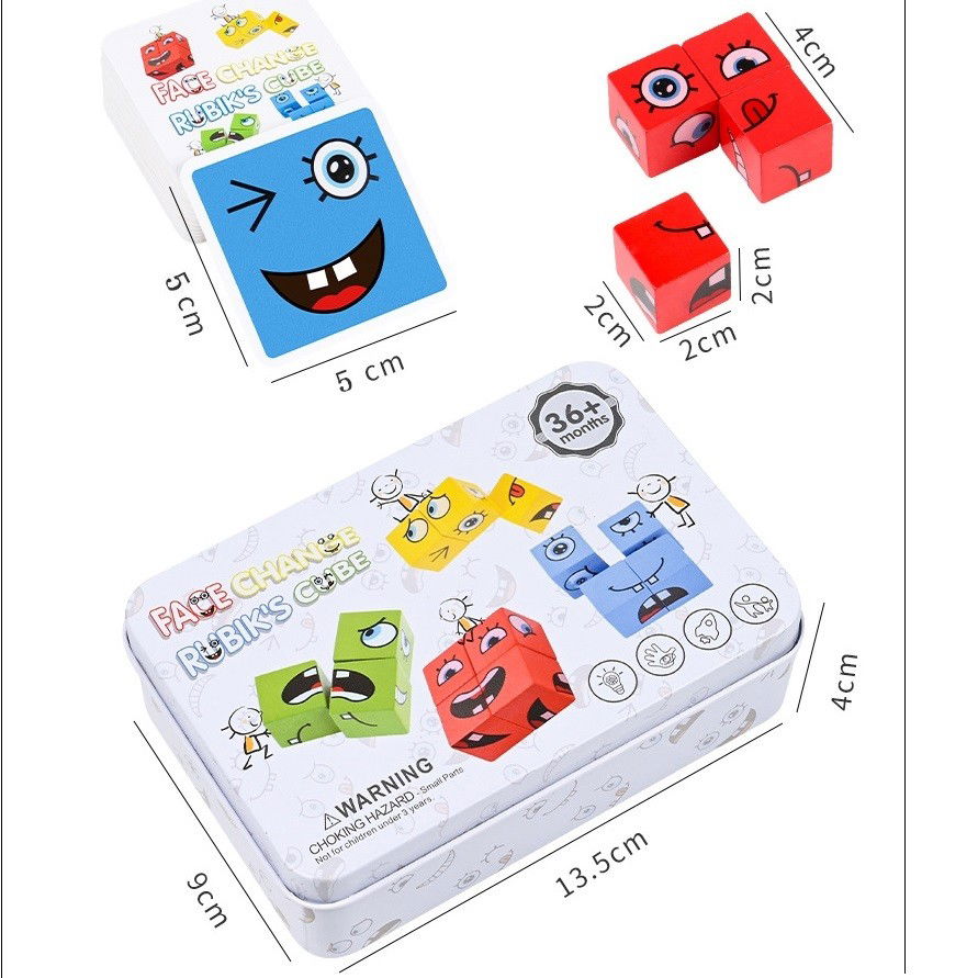 Jucarie Pentru Copii Montessori Flippy, Cub din Lemn, Asamblare Fete, 64 de Carti Distractive, pentru Baieti si Fete, Varsta +3 ani, Educativ, Cutie din Aluminiu, 13.5 x 4 x 9 cm, multicolor [2]