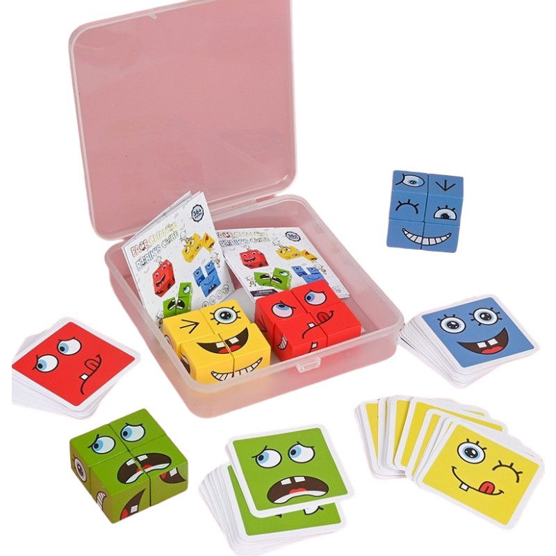 Jucarii din lemn - Jucarie Pentru Copii Montessori Flippy, Cub din Lemn, Asamblare Fete, 64 de Carti Distractive, pentru Baieti si Fete, Varsta +3 ani, Educativ, Ambalaj din plastic, 12 x 12 x 3 cm, multicolor