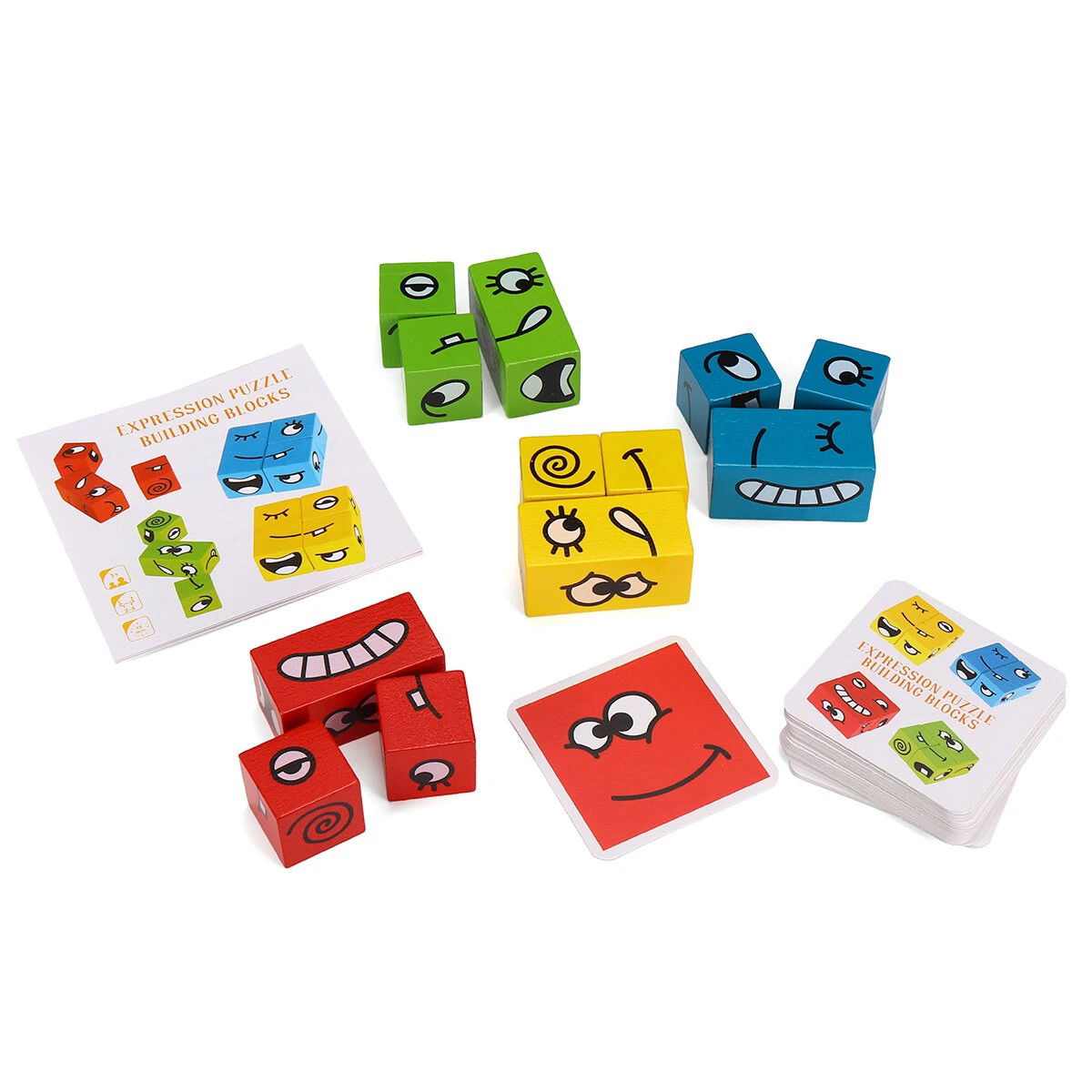 Jucarie Pentru Copii Montessori Flippy, Cub din Lemn, Asamblare Fete, 64 de Carti Distractive, Clepsidra si Clopotel inclus, pentru Baieti si Fete, Varsta +3 ani, Educativ, Cutie din carton, 21 x 21 x [12]