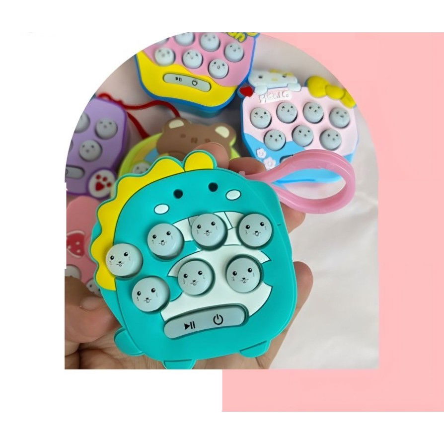 Jucarie pentru copii portabila Flippy, joc Gopher, cu lumini si muzica, tip breloc, model dinozaur, material silicon si ABS, albastru [3]