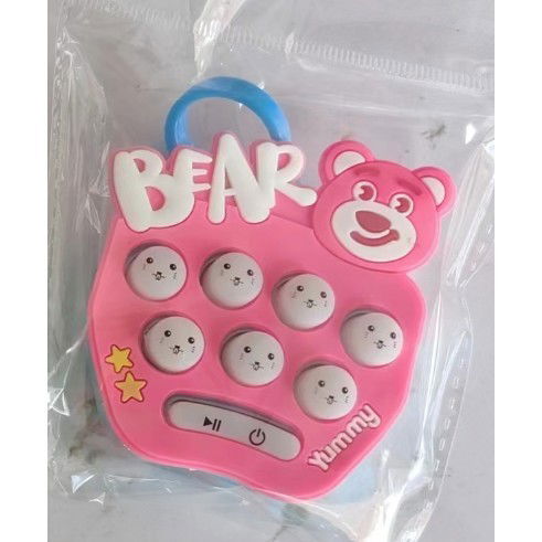 Jucarii Senzoriale, Fidget Toys - Jucarie pentru copii portabila Flippy, joc Gopher, cu lumini si muzica, tip breloc, model ursulet, material silicon si ABS, roz