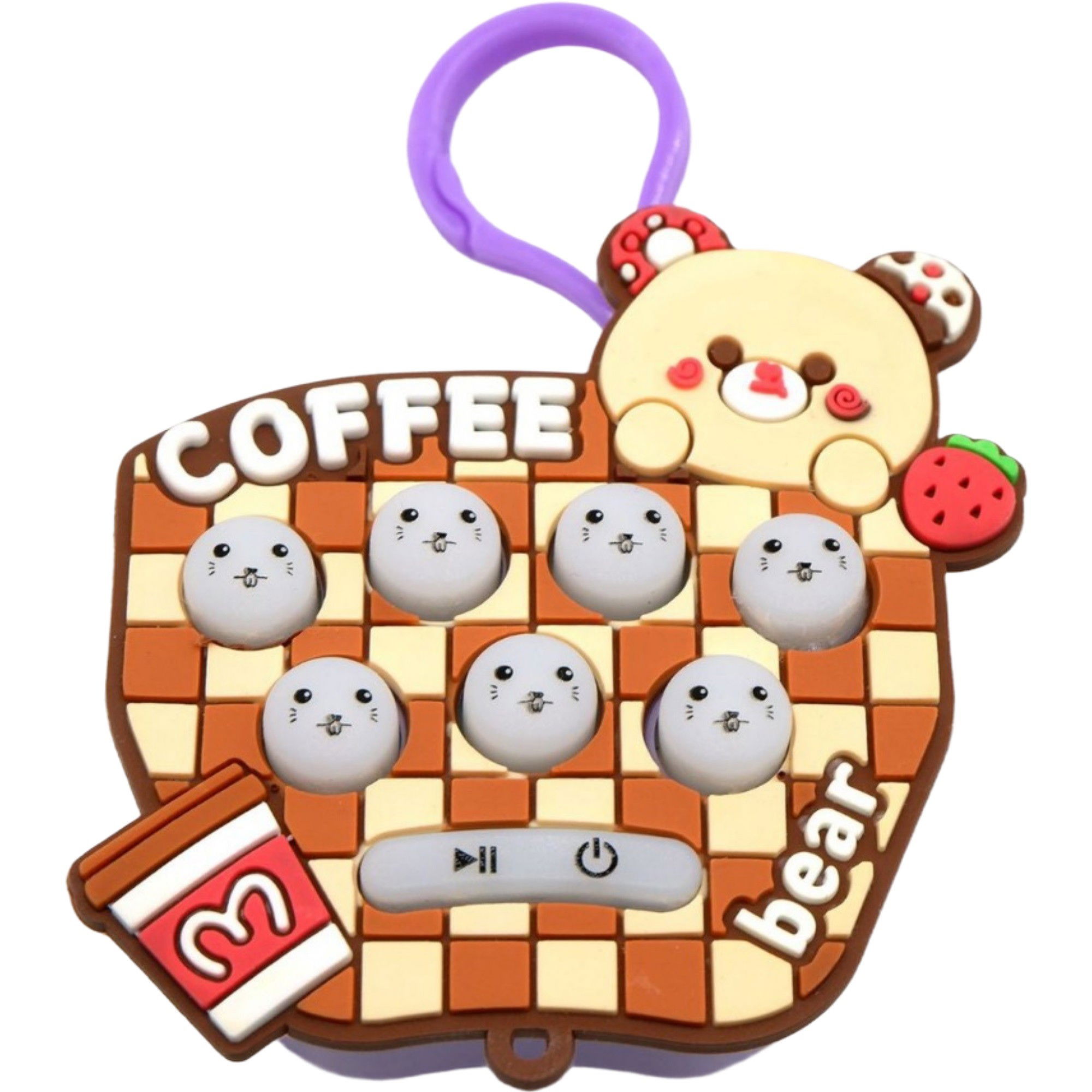 10 - 25 LEI - Jucarie pentru copii portabila Flippy, joc Gopher, cu lumini si muzica, tip breloc, model ursulet, material silicon si ABS, maro