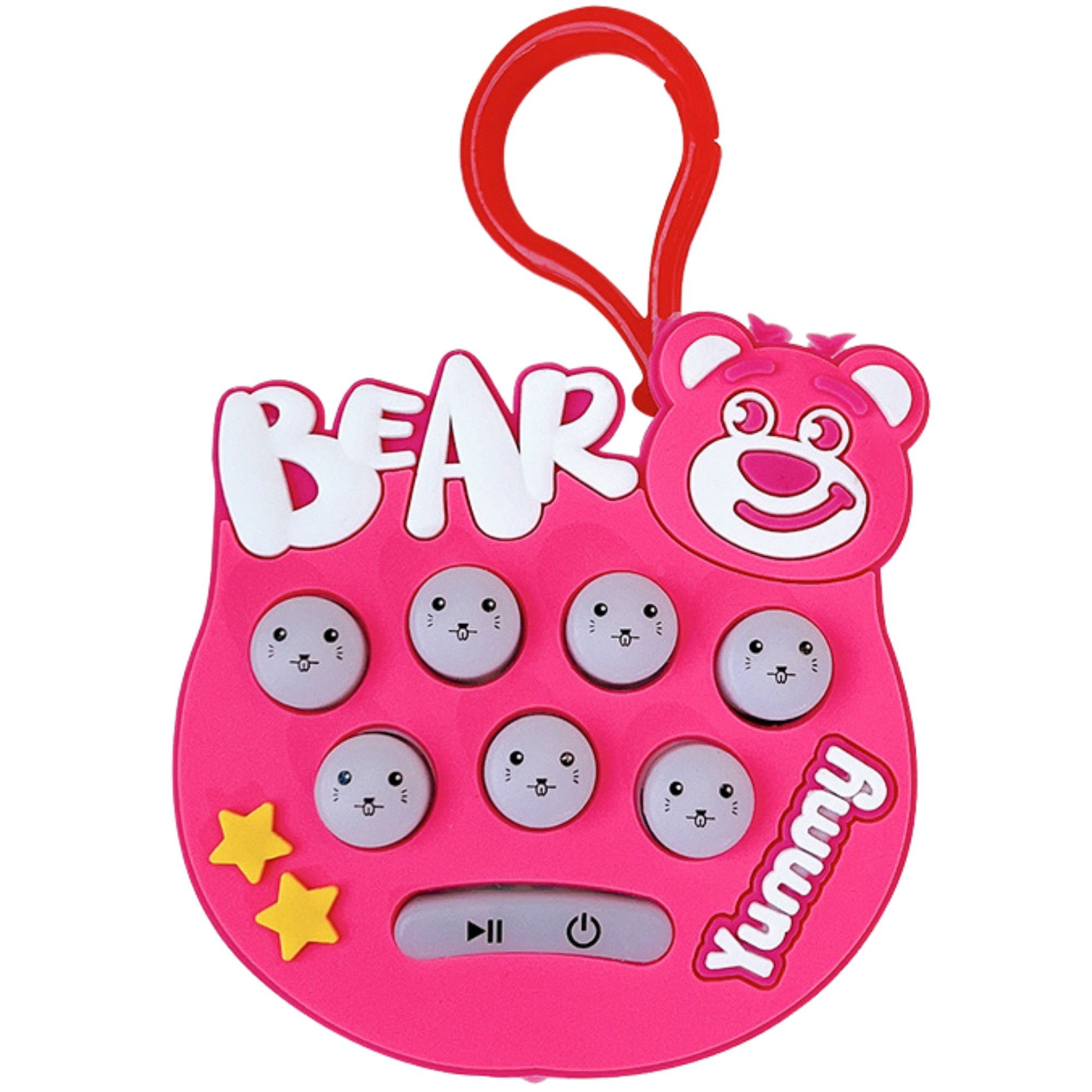 Jucarii Senzoriale, Fidget Toys - Jucarie pentru copii portabila Flippy, joc Gopher, cu lumini si muzica, tip breloc, model ursulet, material silicon si ABS, roz