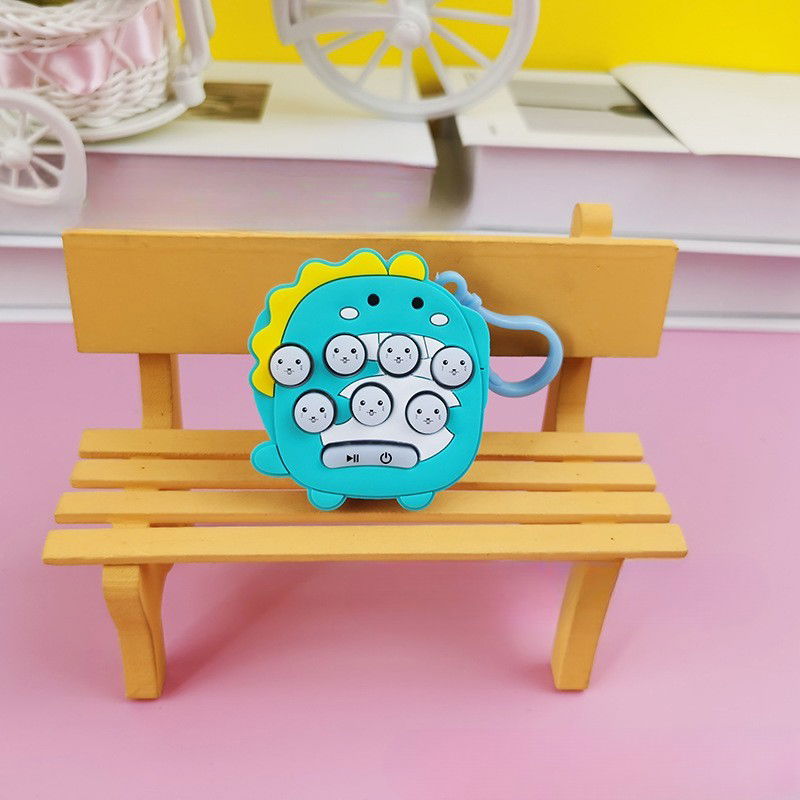 Jucarie pentru copii portabila Flippy, joc Gopher, cu lumini si muzica, tip breloc, model dinozaur, material silicon si ABS, albastru [4]