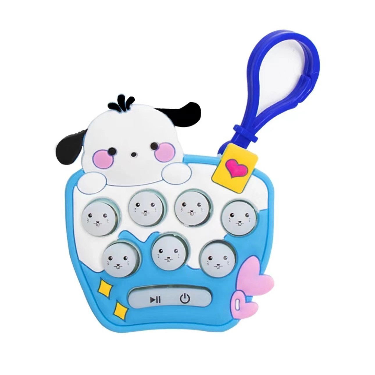 Jucarii Senzoriale, Fidget Toys - Jucarie pentru copii portabila Flippy, joc Gopher, cu lumini si muzica, tip breloc, model catelus, material silicon si ABS, bleu