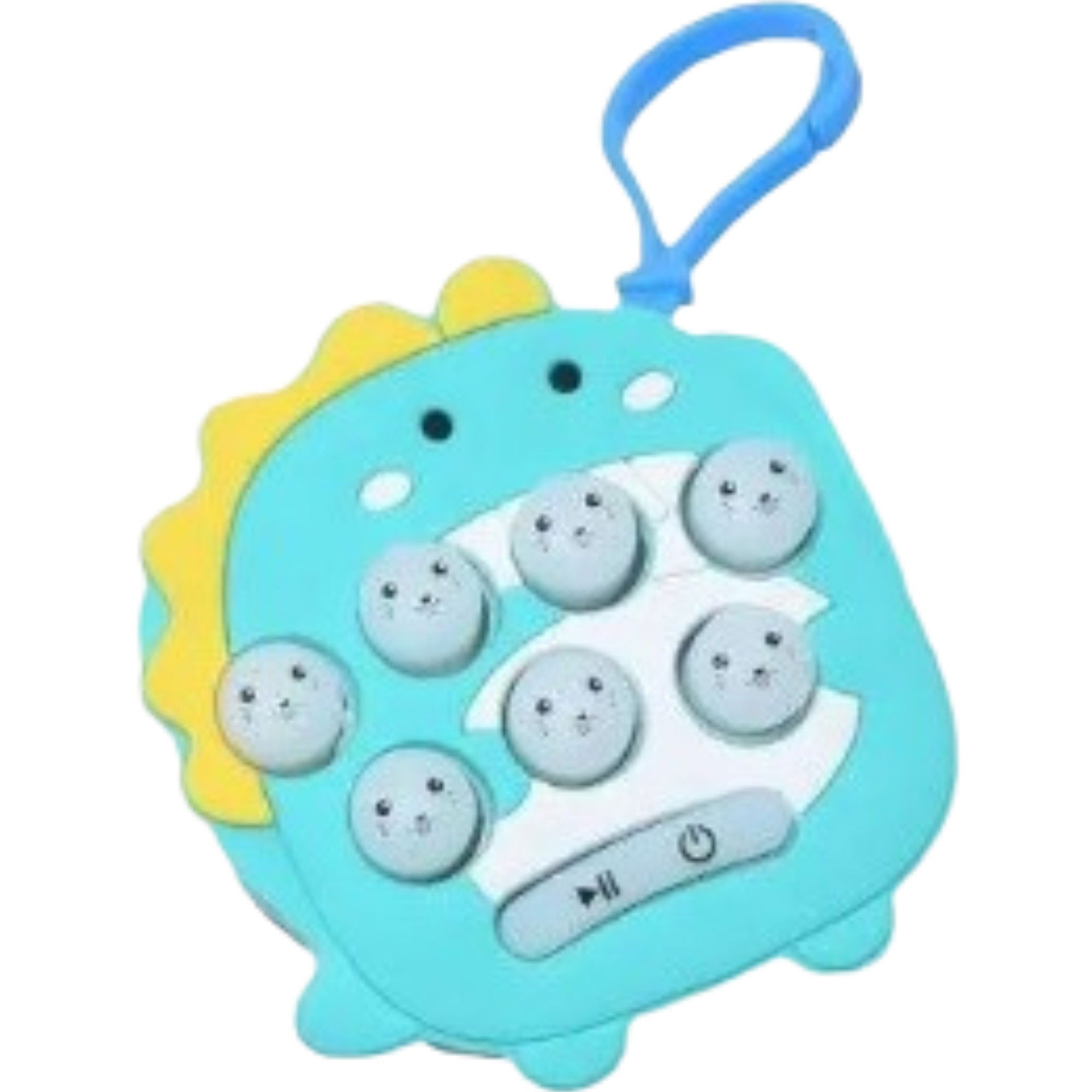 Jucarii Senzoriale, Fidget Toys - Jucarie pentru copii portabila Flippy, joc Gopher, cu lumini si muzica, tip breloc, model dinozaur, material silicon si ABS, albastru