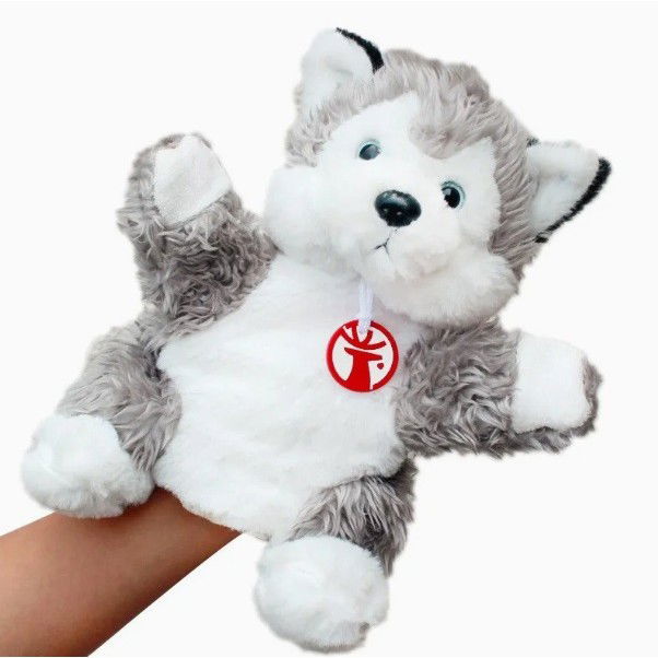 Jucarii interactive - Papusa de Mana pentru Teatru de Papusi, Flippy, din Plus, 25 x 10 x 8 cm, Model Husky, Gri