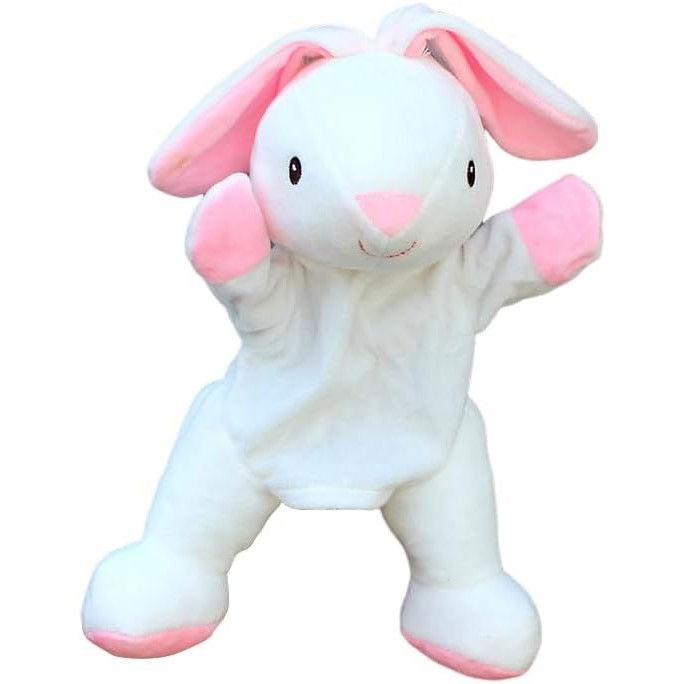 Jucarii interactive - Papusa de Mana pentru Teatru de Papusi, Flippy, din Plus, 25 x 10 x 8 cm, Model Iepure, Alb/Roz