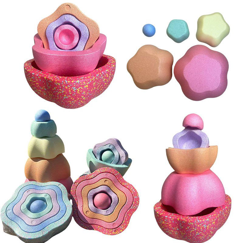 Jucarie Senzoriala de Echilibru, Flippy, Tip Stepping Stones, 5 Piese, din Spuma, pentru Miscare, Sarituri, Prindere, Diametru 28 cm, Model 1, Multicolor [10]