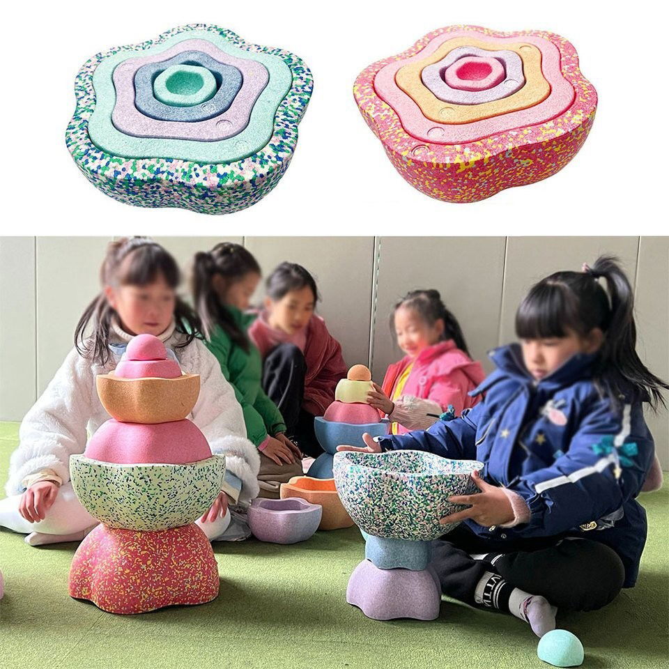 Jucarie Senzoriala de Echilibru, Flippy, Tip Stepping Stones, 5 Piese, din Spuma, pentru Miscare, Sarituri, Prindere, Diametru 28 cm, Model 2, Multicolor [4]