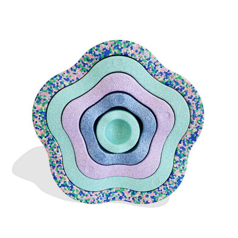 Jucarii interactive - Jucarie Senzoriala de Echilibru, Flippy, Tip Stepping Stones, 5 Piese, din Spuma, pentru Miscare, Sarituri, Prindere, Diametru 28 cm, Model 3, Multicolor