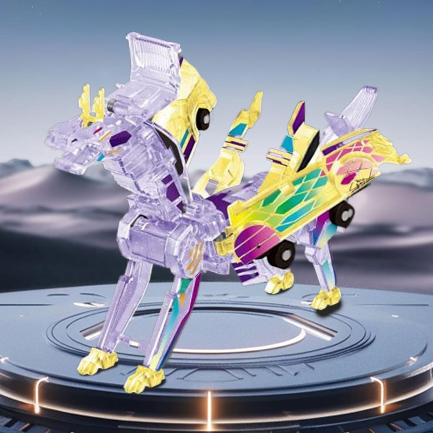 Jucarie Transformabila 2in1, Flippy, Crystal Wing Flying Dragon, Masina/Dragon, Atractie Magnetica, Fluorescent, +3 Ani, din ABS, Multicolor [3]