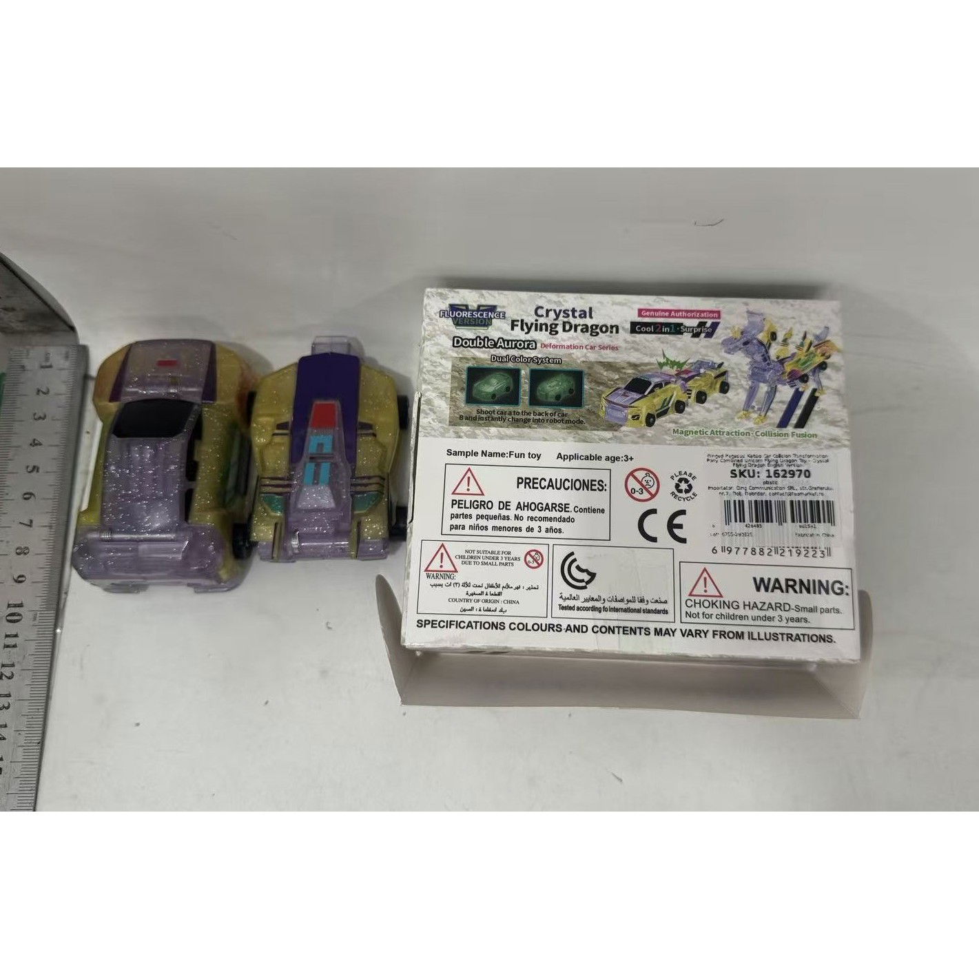 Jucarie Transformabila 2in1, Flippy, Crystal Wing Flying Dragon, Masina/Dragon, Atractie Magnetica, Fluorescent, +3 Ani, din ABS, Multicolor [7]