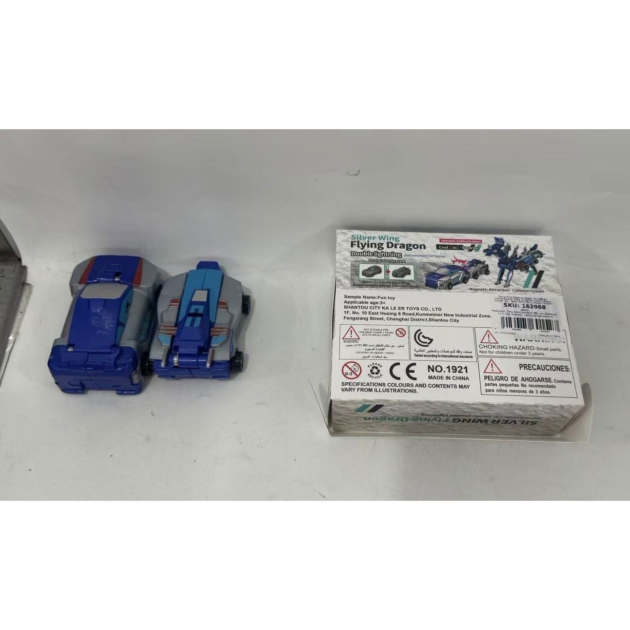 Jucarie Transformabila 2in1, Flippy, Silver Wing Flying Dragon, Masina/Dragon, Atractie Magnetica, +6 Ani, din ABS, Albastru [4]