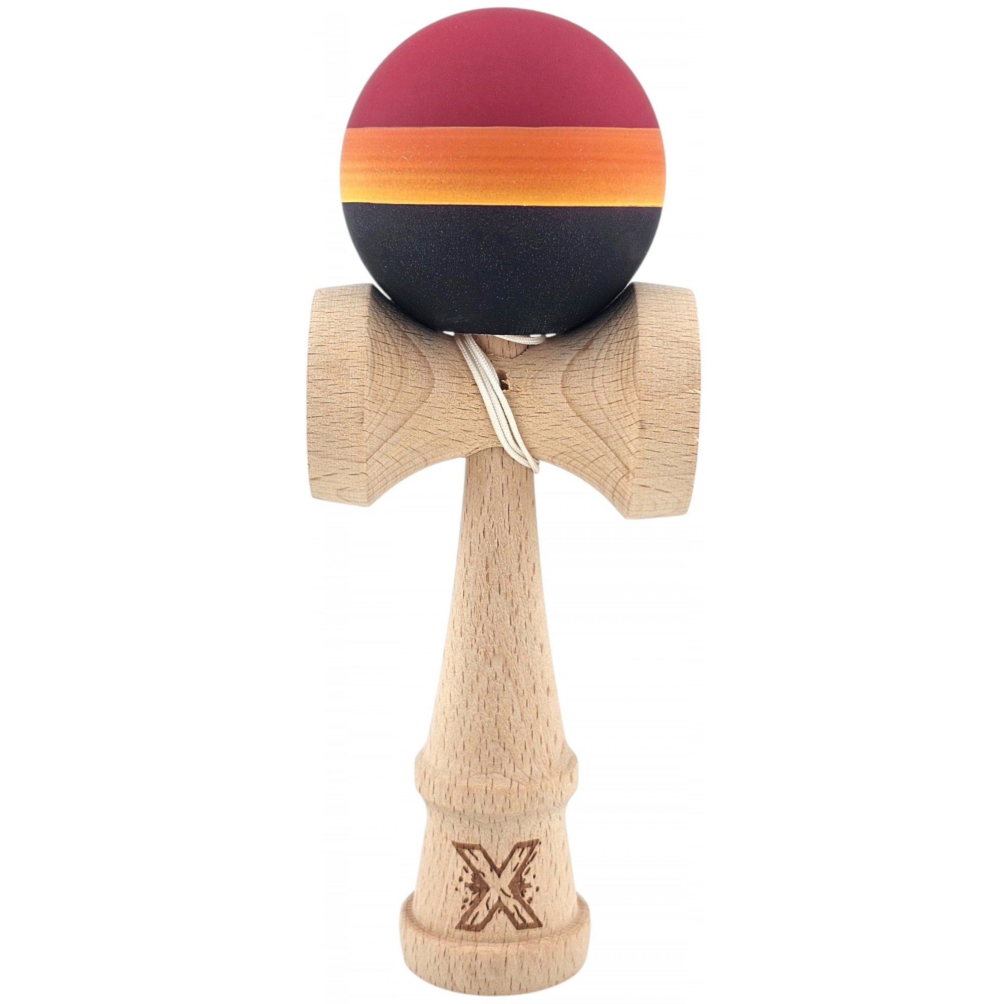 Kendama Rubber Grip - Kendama Originala X, Profesionala, Flippy, Rubber Grip, din Lemn, 18 cm, Rosu/Galben/Negru