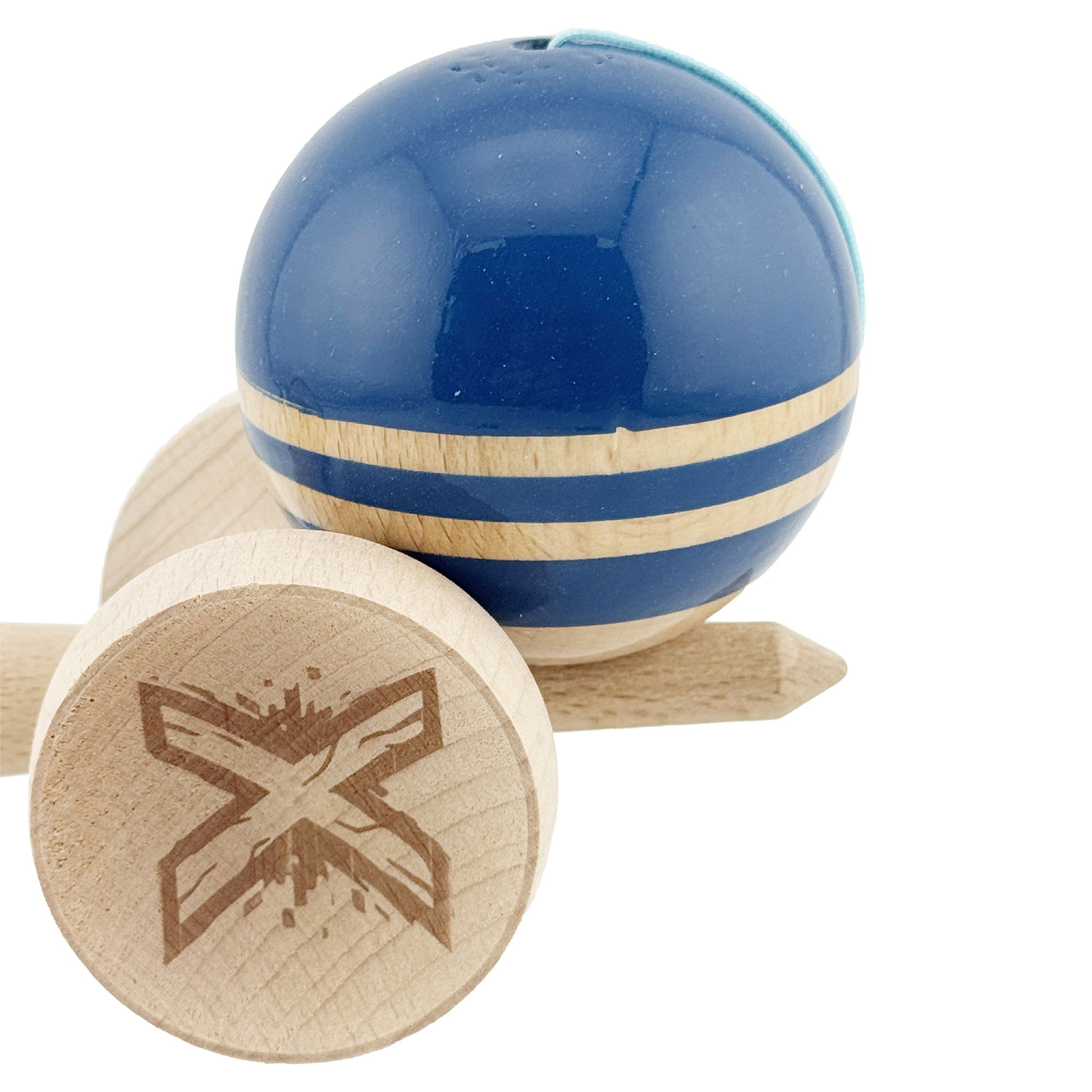 Kendama X Originala RAINBOW, Profesionala, Flippy, Cupe Mari KING SIZE V3, Super Sticky, Gaura in Baza, Rulment Metalic, din lemn 18 cm, Ata 62/65 cm, Albastru/Maro [8]