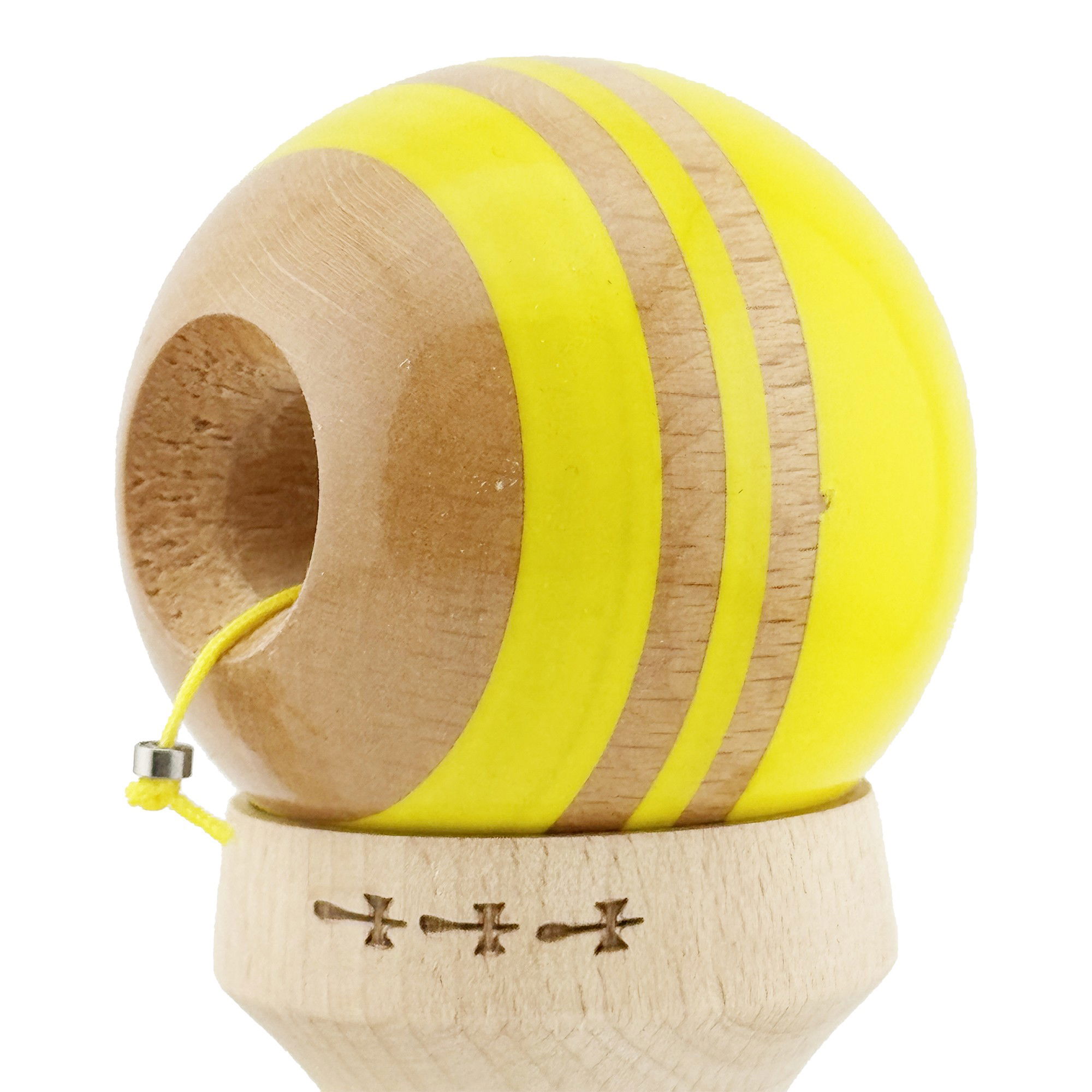 Kendama X Originala RAINBOW, Profesionala, Flippy, Cupe Mari KING SIZE V3, Super Sticky, Gaura in Baza, Rulment Metalic, din lemn 18 cm, Ata 62/65 cm, Galben/Maro [6]