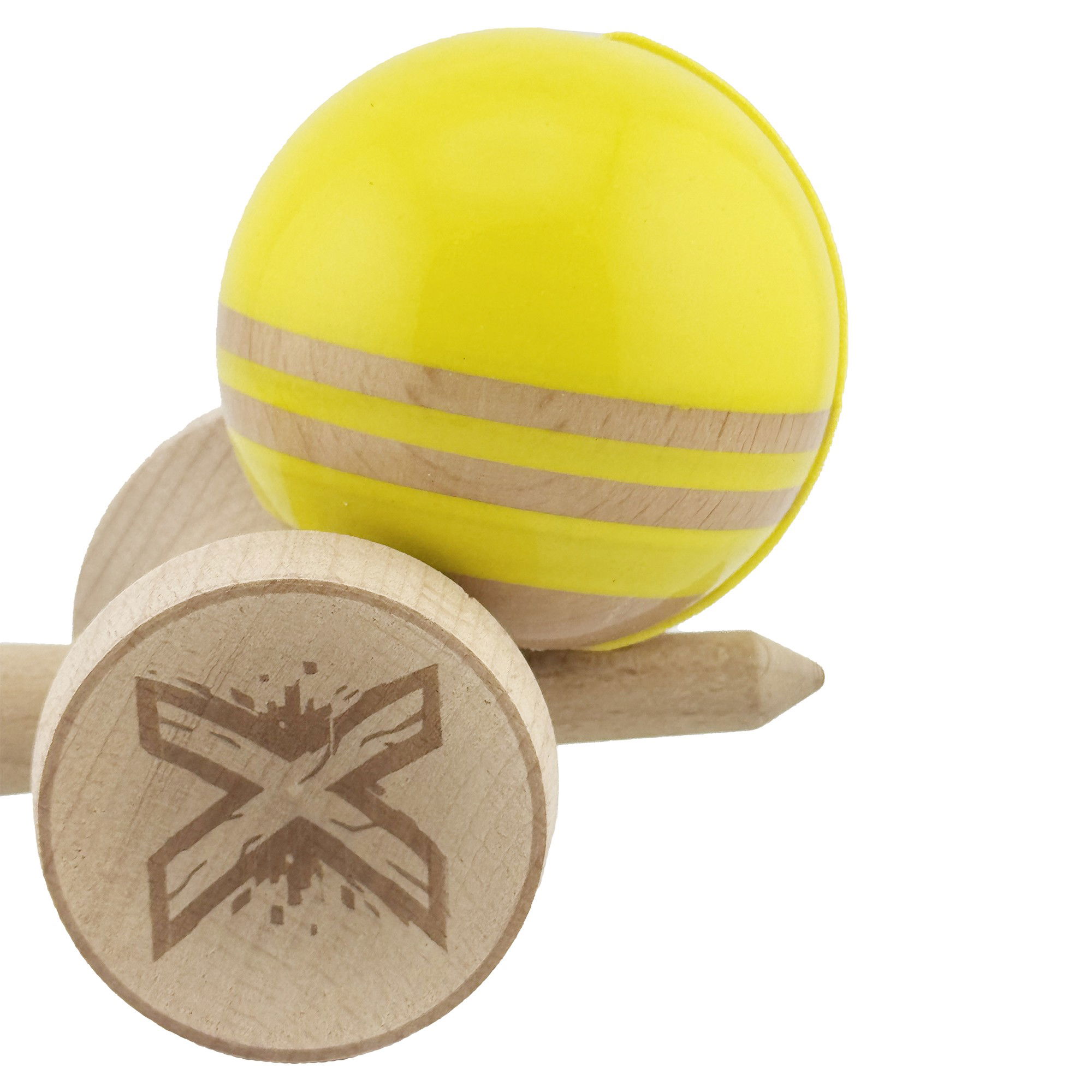 Kendama X Originala RAINBOW, Profesionala, Flippy, Cupe Mari KING SIZE V3, Super Sticky, Gaura in Baza, Rulment Metalic, din lemn 18 cm, Ata 62/65 cm, Galben/Maro [8]