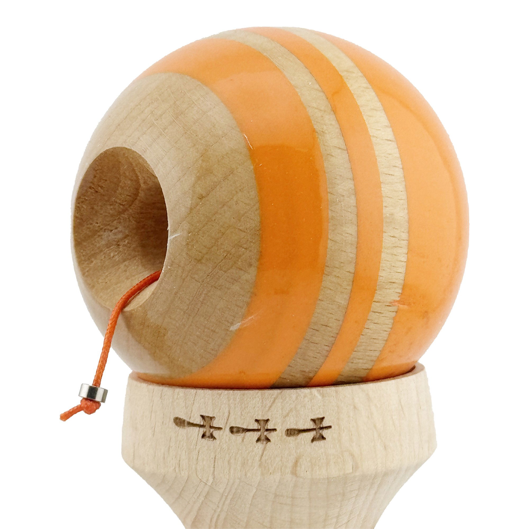 Kendama X Originala RAINBOW, Profesionala, Flippy, Cupe Mari KING SIZE V3, Super Sticky, Gaura in Baza, Rulment Metalic, din lemn 18 cm, Ata 62/65 cm, Portocaliu/Maro [6]