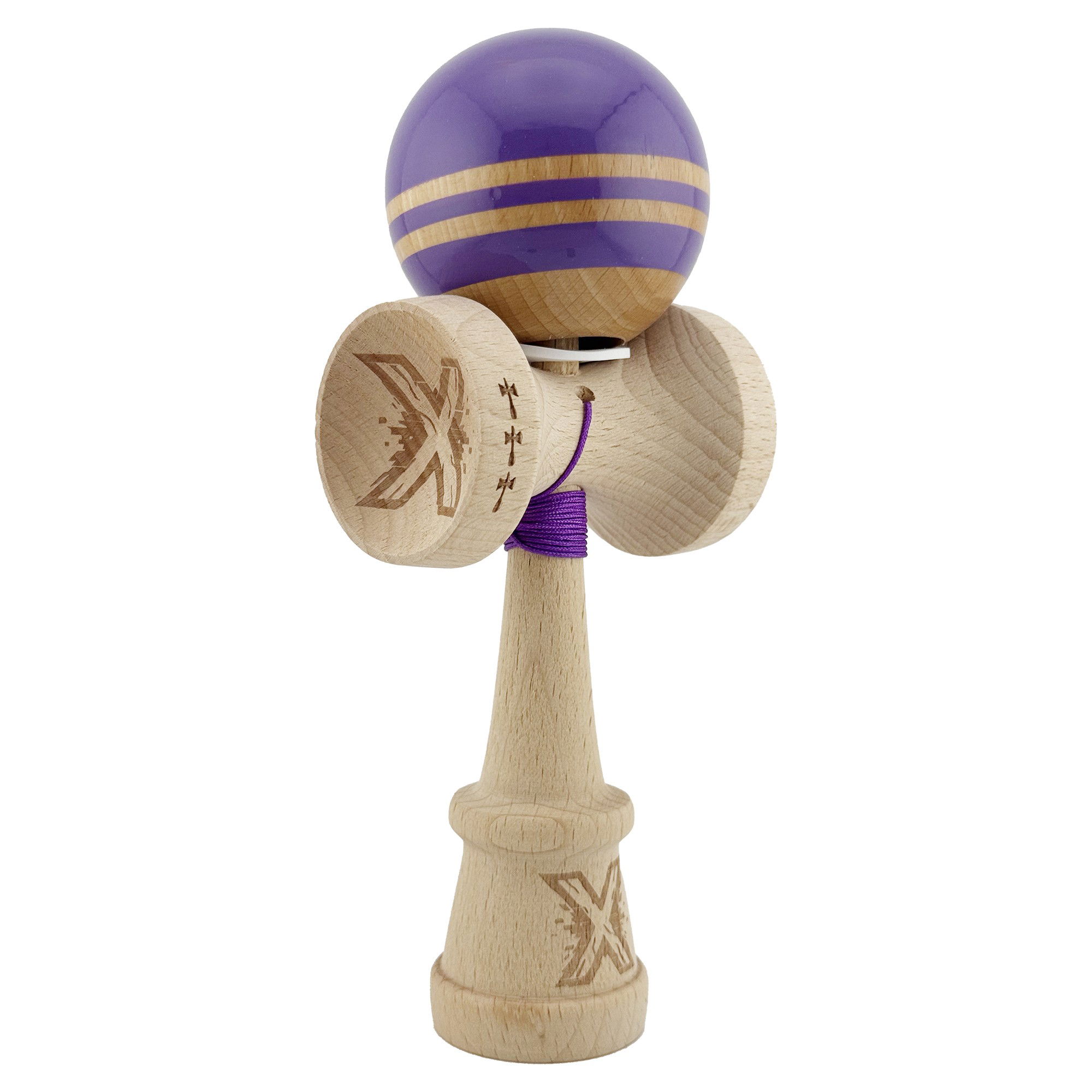 Kendama Rainbow V3 King Size - Kendama X Originala RAINBOW, Profesionala, Flippy, Cupe Mari KING SIZE V3, Super Sticky, Gaura in Baza, Rulment Metalic, din lemn 18 cm, Ata 62/65 cm, Indigo/Maro