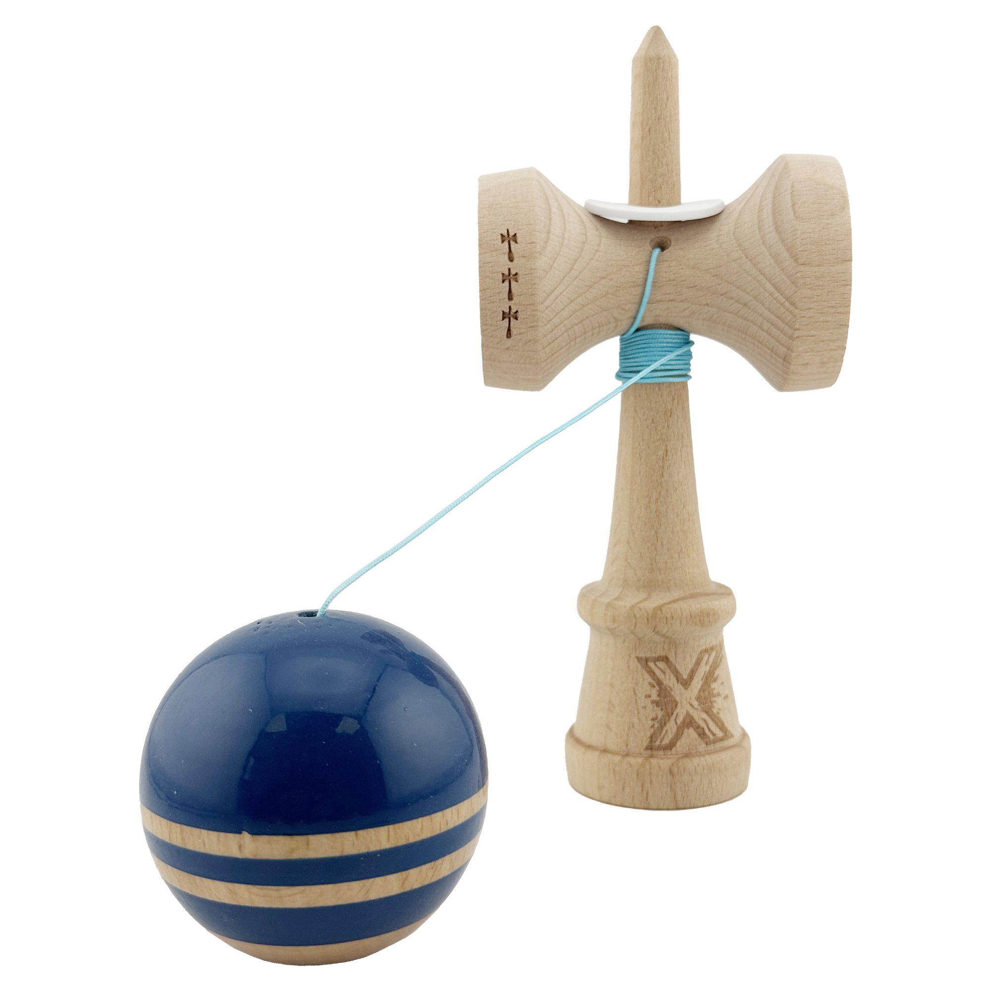 Kendama X Originala RAINBOW, Profesionala, Flippy, Cupe Mari KING SIZE V3, Super Sticky, Gaura in Baza, Rulment Metalic, din lemn 18 cm, Ata 62/65 cm, Albastru/Maro [4]