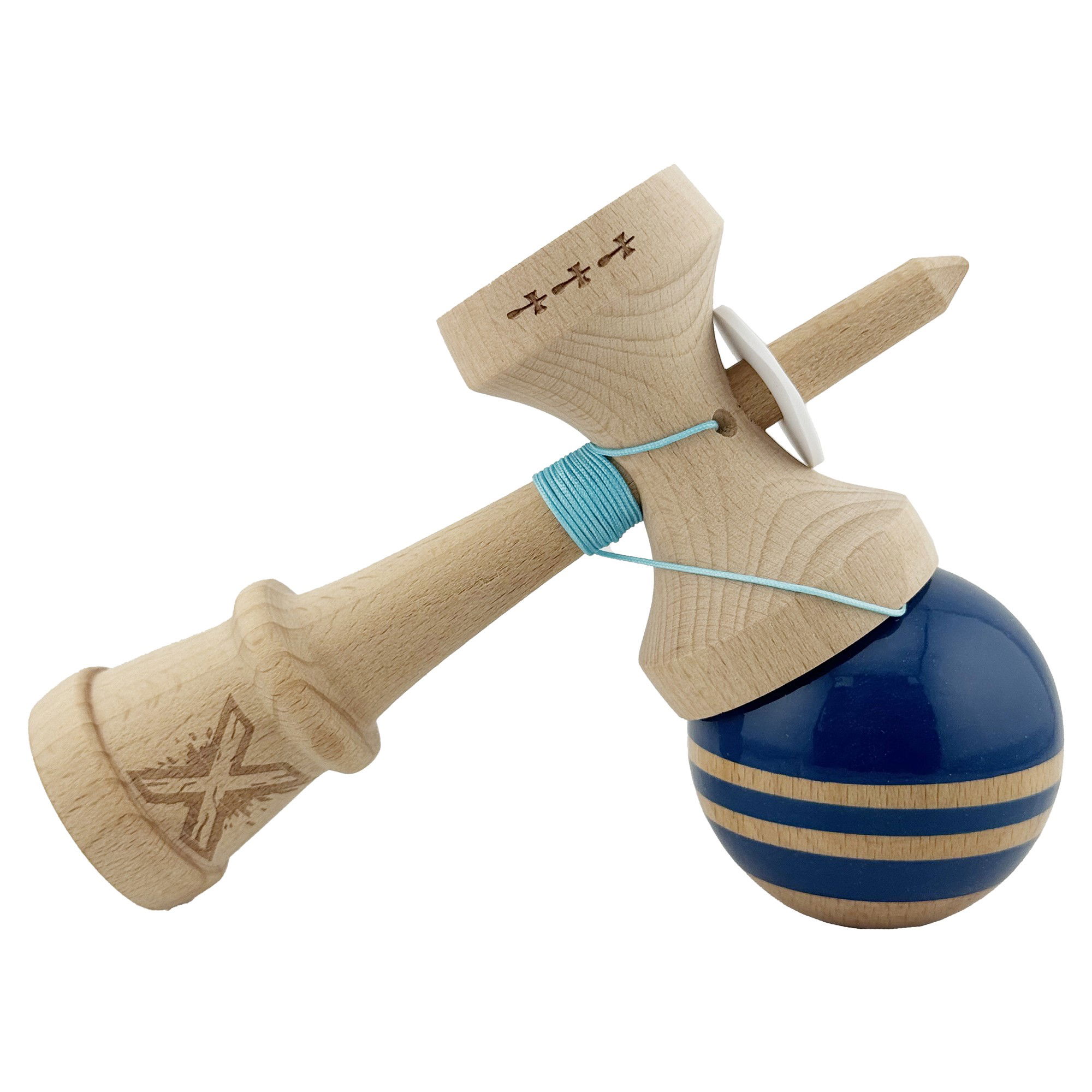 Kendama X Originala RAINBOW, Profesionala, Flippy, Cupe Mari KING SIZE V3, Super Sticky, Gaura in Baza, Rulment Metalic, din lemn 18 cm, Ata 62/65 cm, Albastru/Maro [5]
