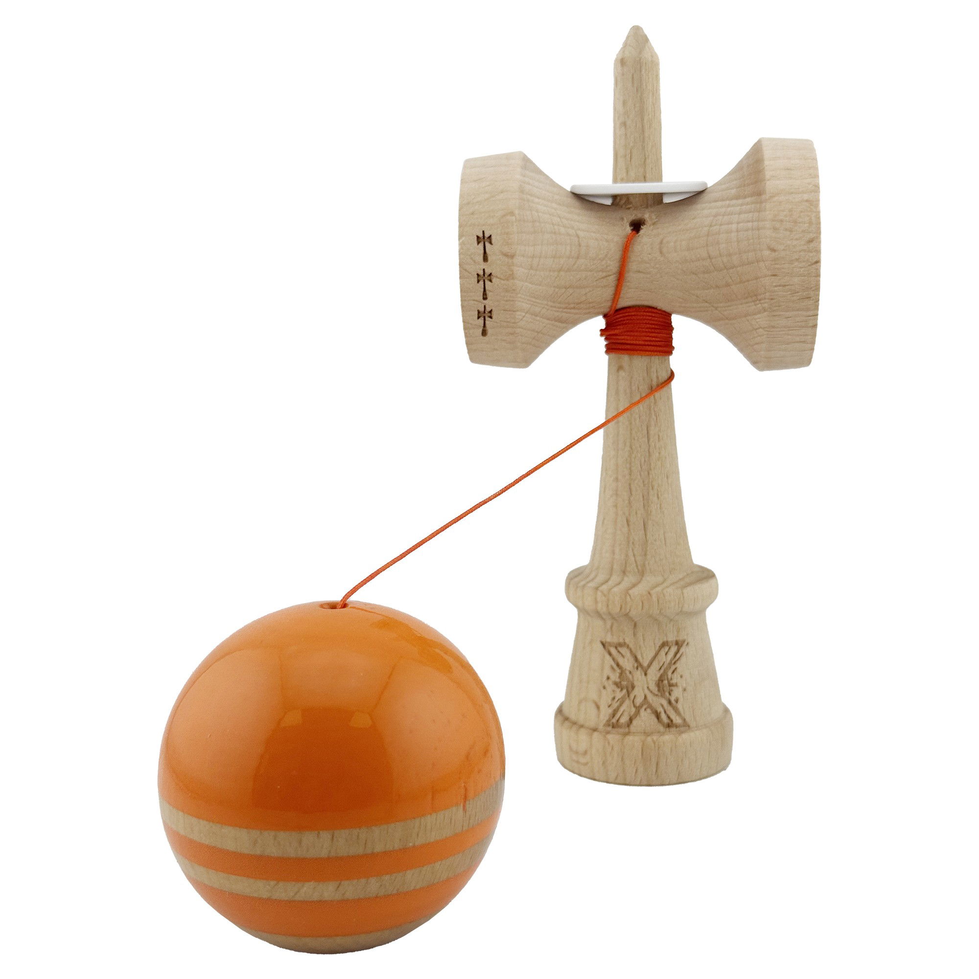Kendama X Originala RAINBOW, Profesionala, Flippy, Cupe Mari KING SIZE V3, Super Sticky, Gaura in Baza, Rulment Metalic, din lemn 18 cm, Ata 62/65 cm, Portocaliu/Maro [4]