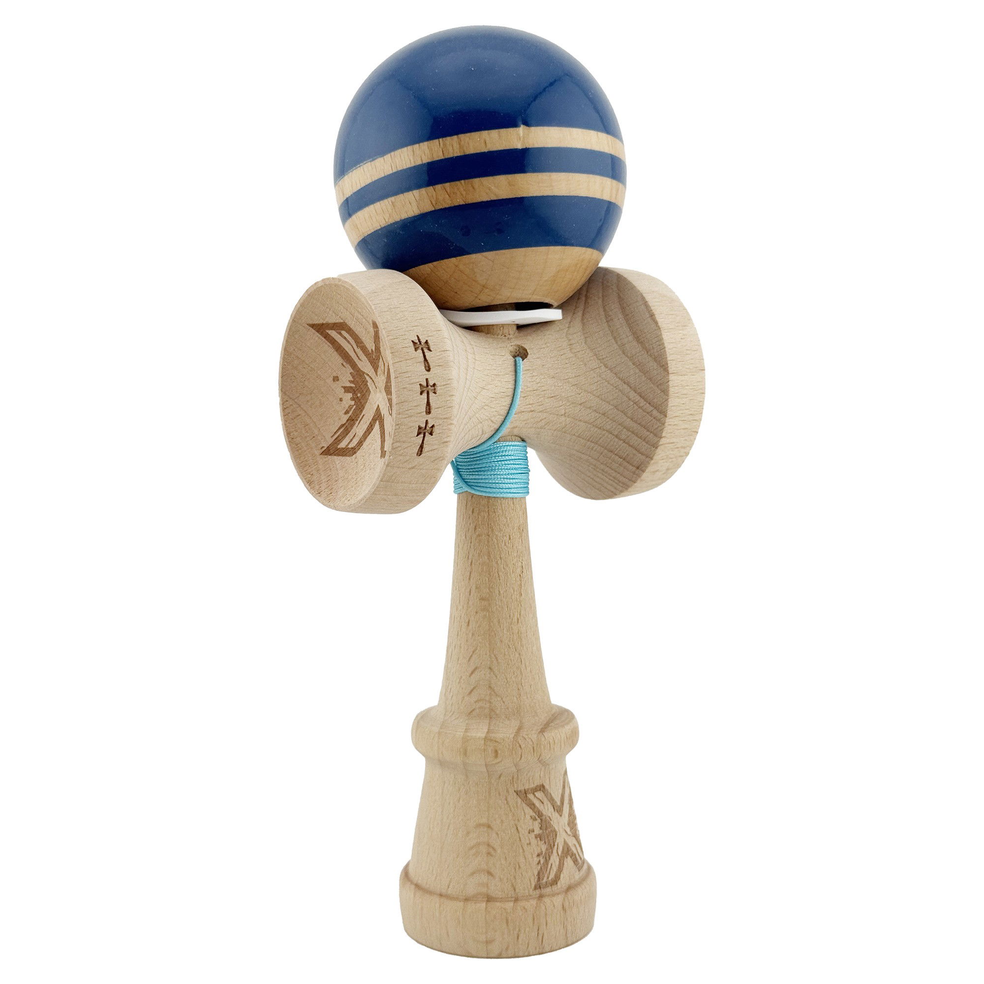 Kendama Rainbow V3 King Size - Kendama X Originala RAINBOW, Profesionala, Flippy, Cupe Mari KING SIZE V3, Super Sticky, Gaura in Baza, Rulment Metalic, din lemn 18 cm, Ata 62/65 cm, Albastru/Maro