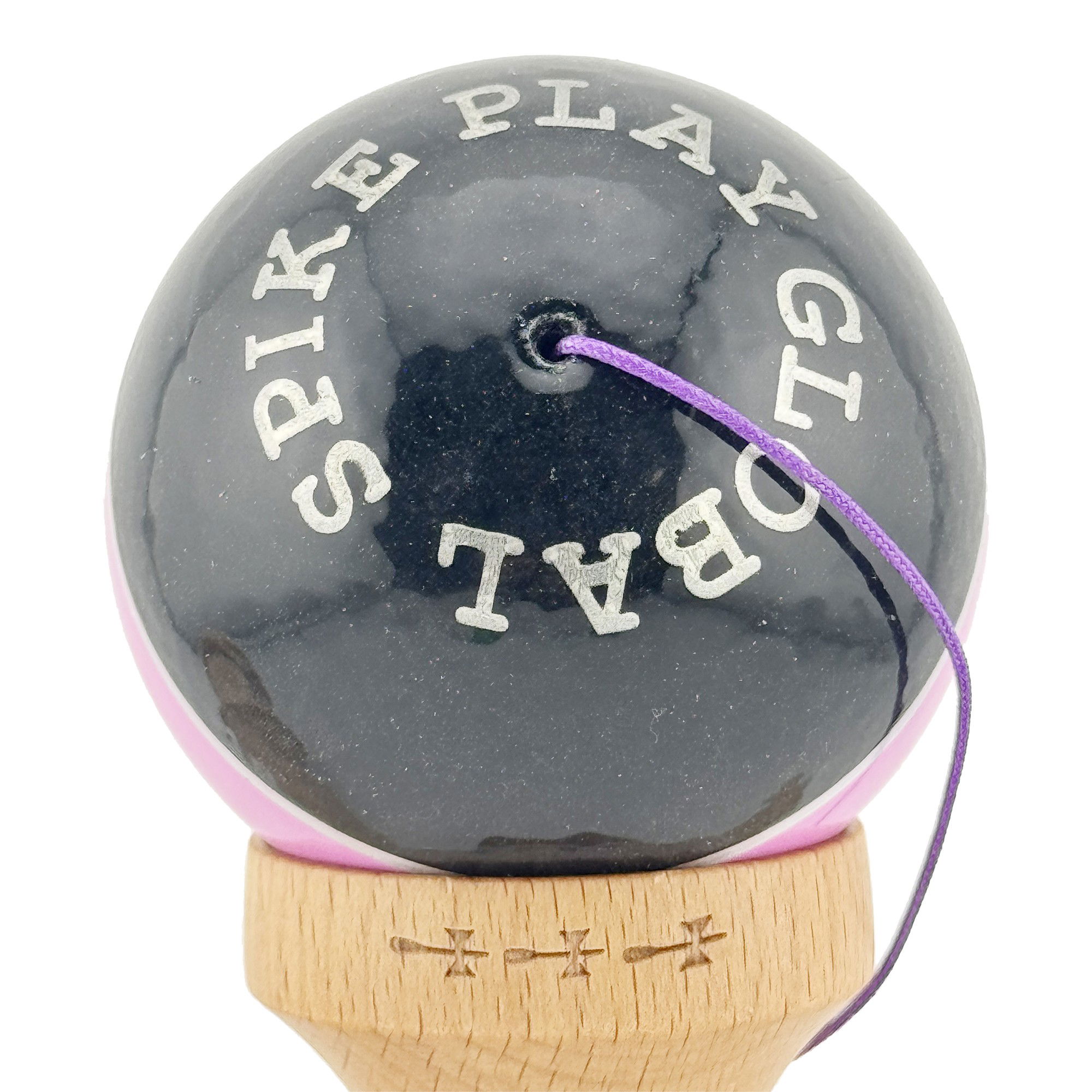 Kendama X ROYAL SPIKE Originala, Profesionala, Flippy, Big Cups V2, Super Sticky cu Cupe Mari, Rulment Metalic, din lemn 18 cm, Ata 55 cm, Negru/Roz Silver/Alb [8]